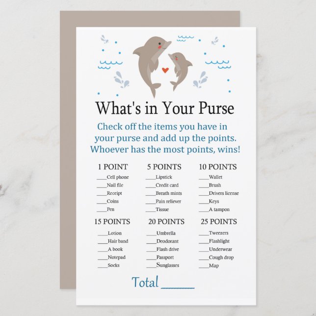 Dolphin What's in your purse game (Front/Back)