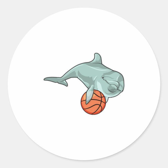 Dolphin with Basketball Classic Round Sticker (Front)