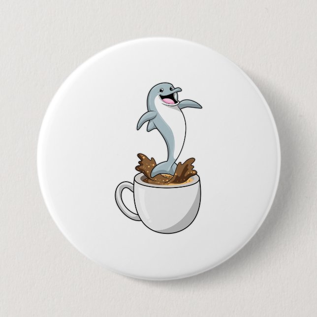 Dolphin with Cup of Coffee 7.5 Cm Round Badge (Front)