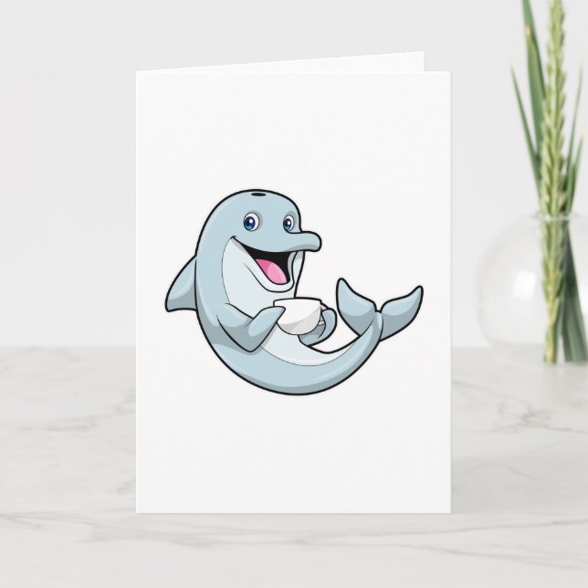 Dolphin with Cup of Coffee Card (Front)