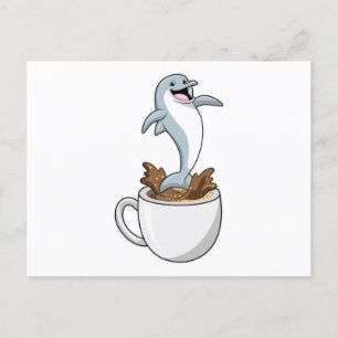 Dolphin with Cup of Coffee Postcard