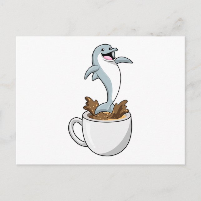 Dolphin with Cup of Coffee Postcard (Front)