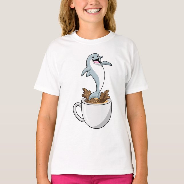 Dolphin with Cup of Coffee T-Shirt (Front)