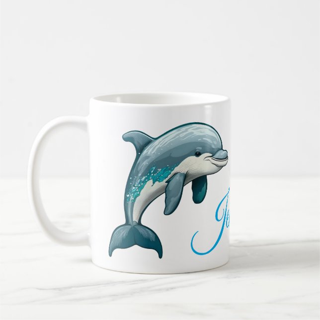 Dolphin with custom Name blue sea animal Design Coffee Mug (Left)