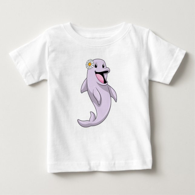 Dolphin with Daisy Flower Baby T-Shirt (Front)