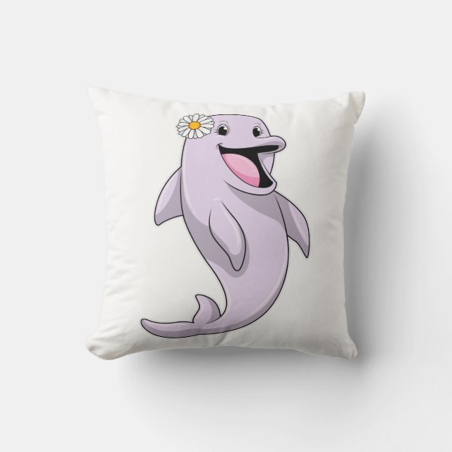 Dolphin with Daisy Flower Cushion (Front)