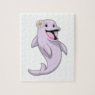 Dolphin with Daisy Flower Jigsaw Puzzle