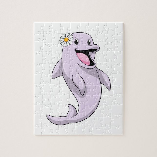 Dolphin with Daisy Flower Jigsaw Puzzle (Vertical)