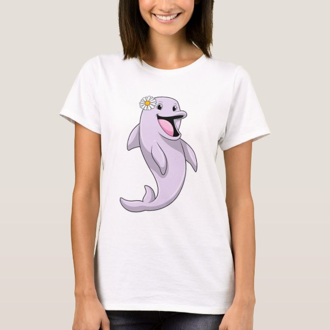 Dolphin with Daisy Flower T-Shirt (Front)
