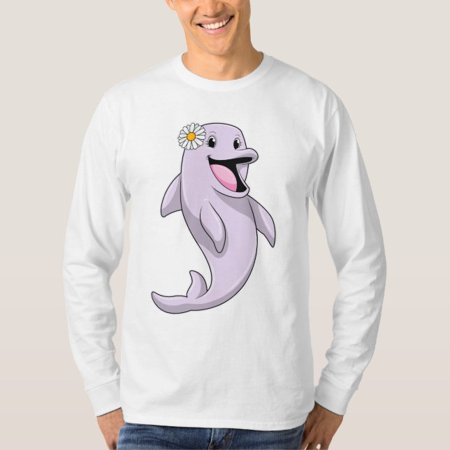 Dolphin with Daisy Flower T-Shirt (Front)
