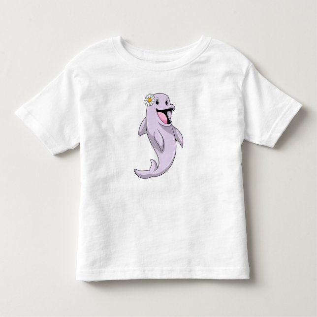 Dolphin with Daisy Flower Toddler T-Shirt (Front)