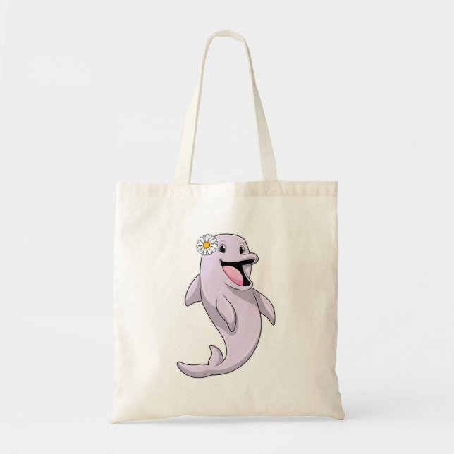 Dolphin with Daisy Flower Tote Bag (Front)