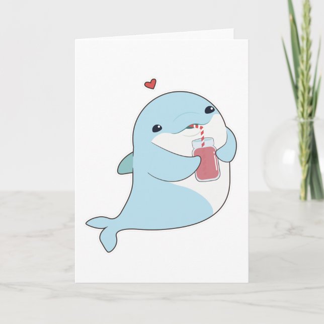 Dolphin with Drink & Heart Card (Front)