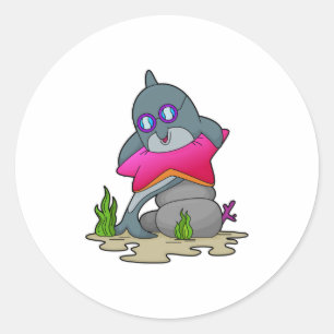 Dolphin with Glasses Classic Round Sticker
