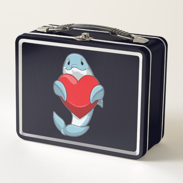 Dolphin with Heart Metal Lunch Box (Front)