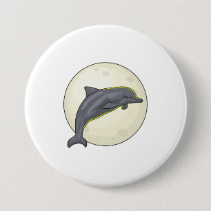 Dolphin with Moon 7.5 Cm Round Badge