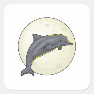 Dolphin with Moon Square Sticker