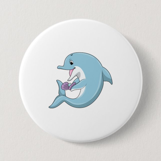 Dolphin with Pearl 7.5 Cm Round Badge (Front)