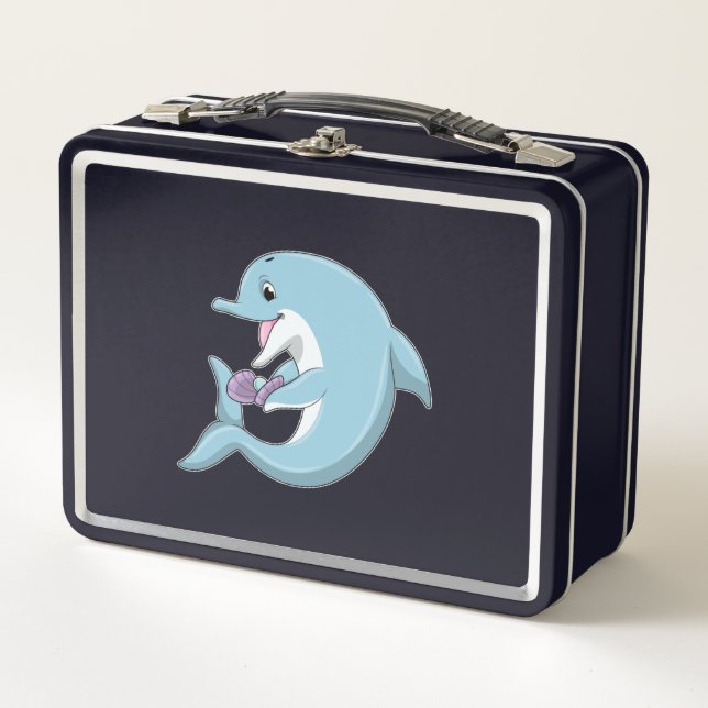 Dolphin with Pearl Metal Lunch Box (Front)
