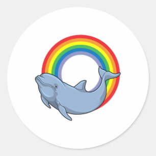 Dolphin with Rainbow Classic Round Sticker