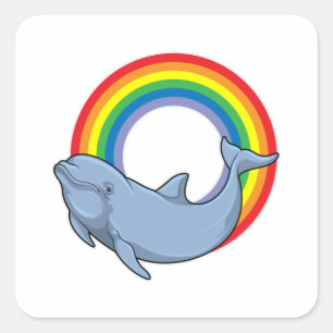 Dolphin with Rainbow Square Sticker