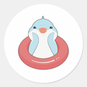 Dolphin with Swim ring Classic Round Sticker