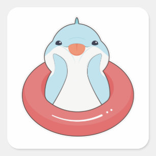 Dolphin with Swim ring Square Sticker