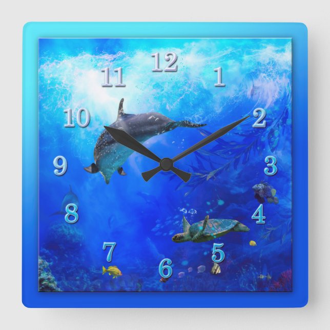 Dolphin World WIND ON THE WATER Square Wall Clock (Front)