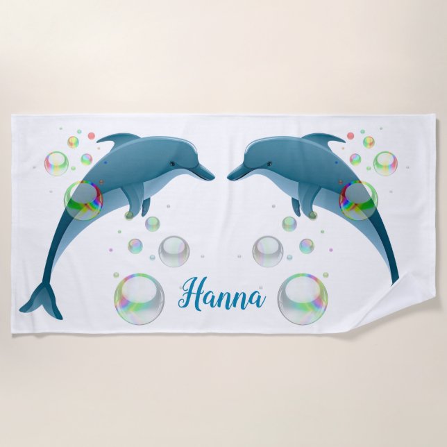 Dolphins and Bubbles Beach Towel (Front)