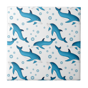 Dolphins and bubbles on white. Ceramic Tile