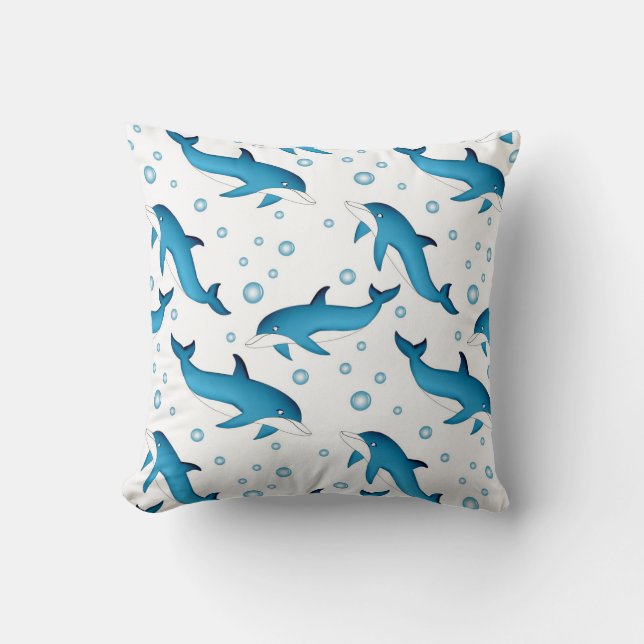 Dolphins and bubbles on white. cushion (Front)
