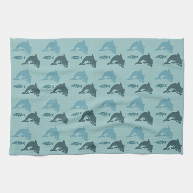 Dolphins and Fish Tea Towel (Horizontal)
