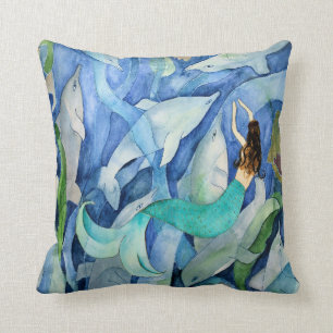 Dolphins and Mermaid party pillow