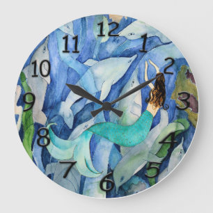 Dolphins and mermaid wall clock