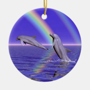 Dolphins and Rainbow Ceramic Tree Decoration