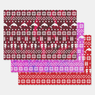Dolphins and Seahorses Christmas Patterned  Wrapping Paper Sheet