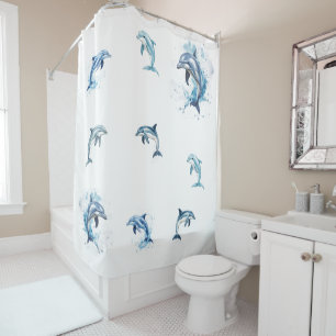Dolphins and White Shower Curtain
