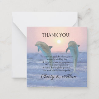 Dolphins at sunrise beach wedding thank you note card