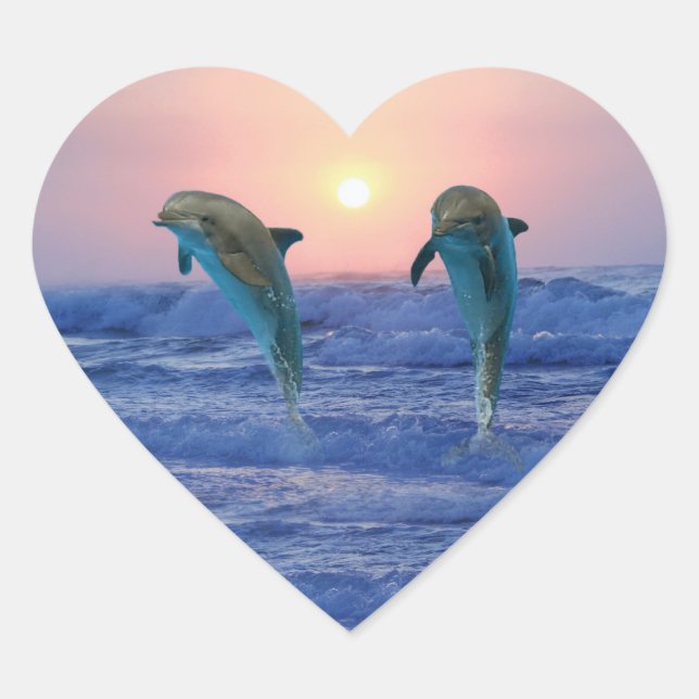 Dolphins at sunrise heart sticker (Front)