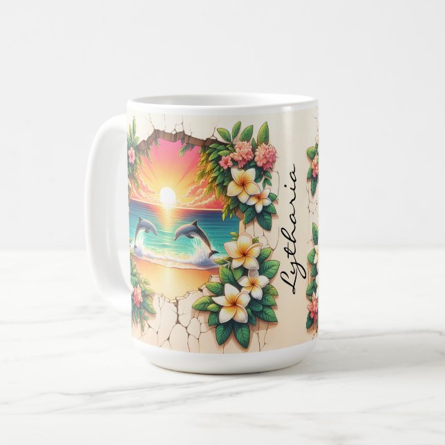 Dolphins at Sunset Tropical Breakthrough Coffee Mug (Front Left)