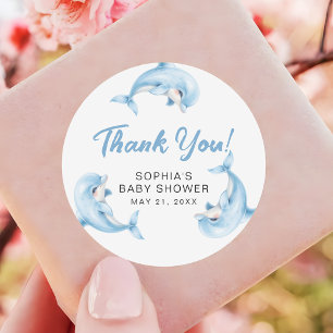 Dolphins Baby Shower Fover Thank You  Classic Round Sticker