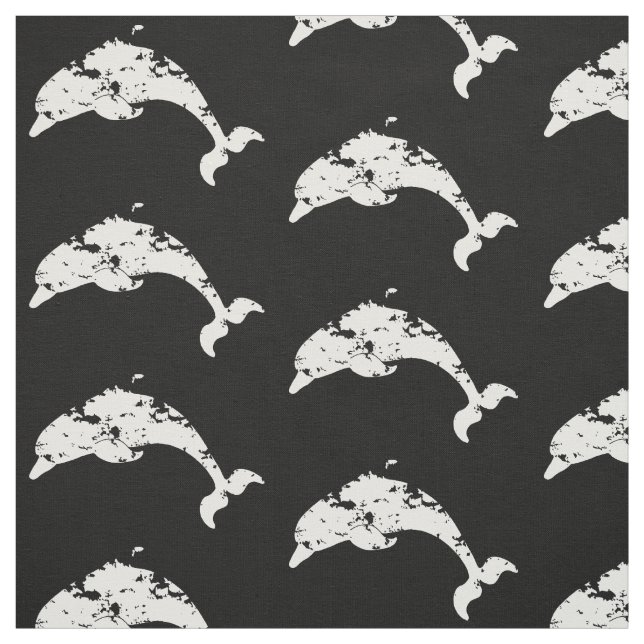 Dolphins Black and White Sea Life Patterned Fabric (Swatch)