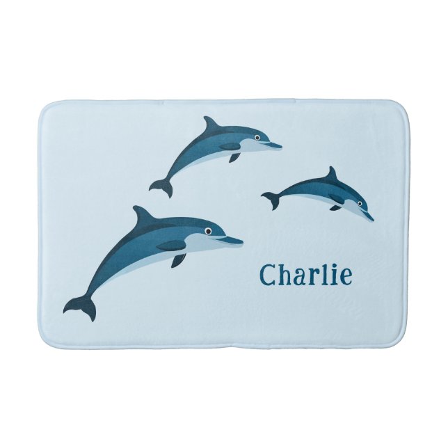 Dolphins blue cute Bath Mat (Front)