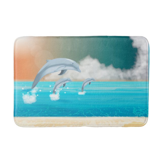 dolphins breaching in the ocean   bath mat (Front)