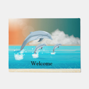 dolphins breaching in the ocean doormat