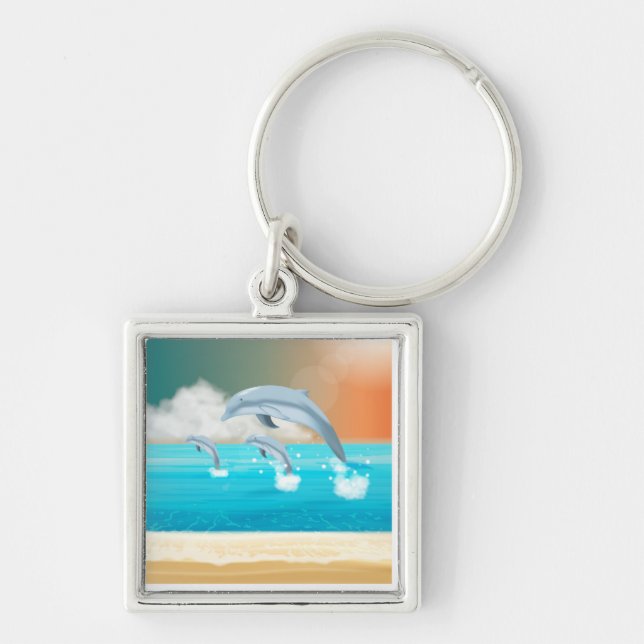 dolphins breaching in the ocean            key ring (Front)