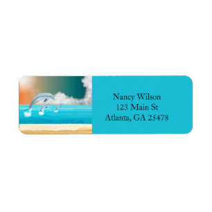 dolphins breaching in the ocean return address label