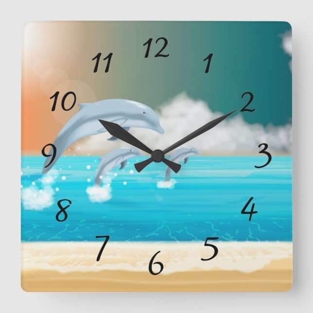 dolphins breaching in the ocean      square wall clock (Front)