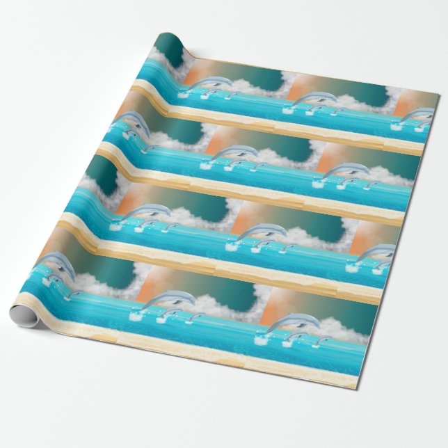 dolphins breaching in the ocean        wrapping paper (Unrolled)