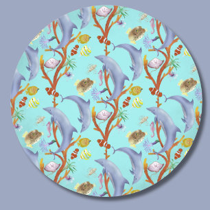 Dolphins, Clown Fish, And Other Fish Classic Round Sticker